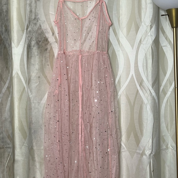 Pink Starry Tulle Maxi Dress M Sleeveless Party Evening - Picture 14 of 15